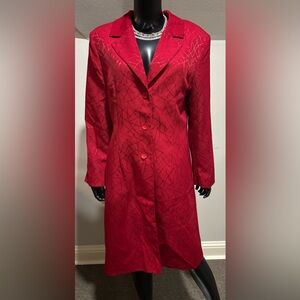 Mary McFadden Couture Red textured long coat dress Sz 16